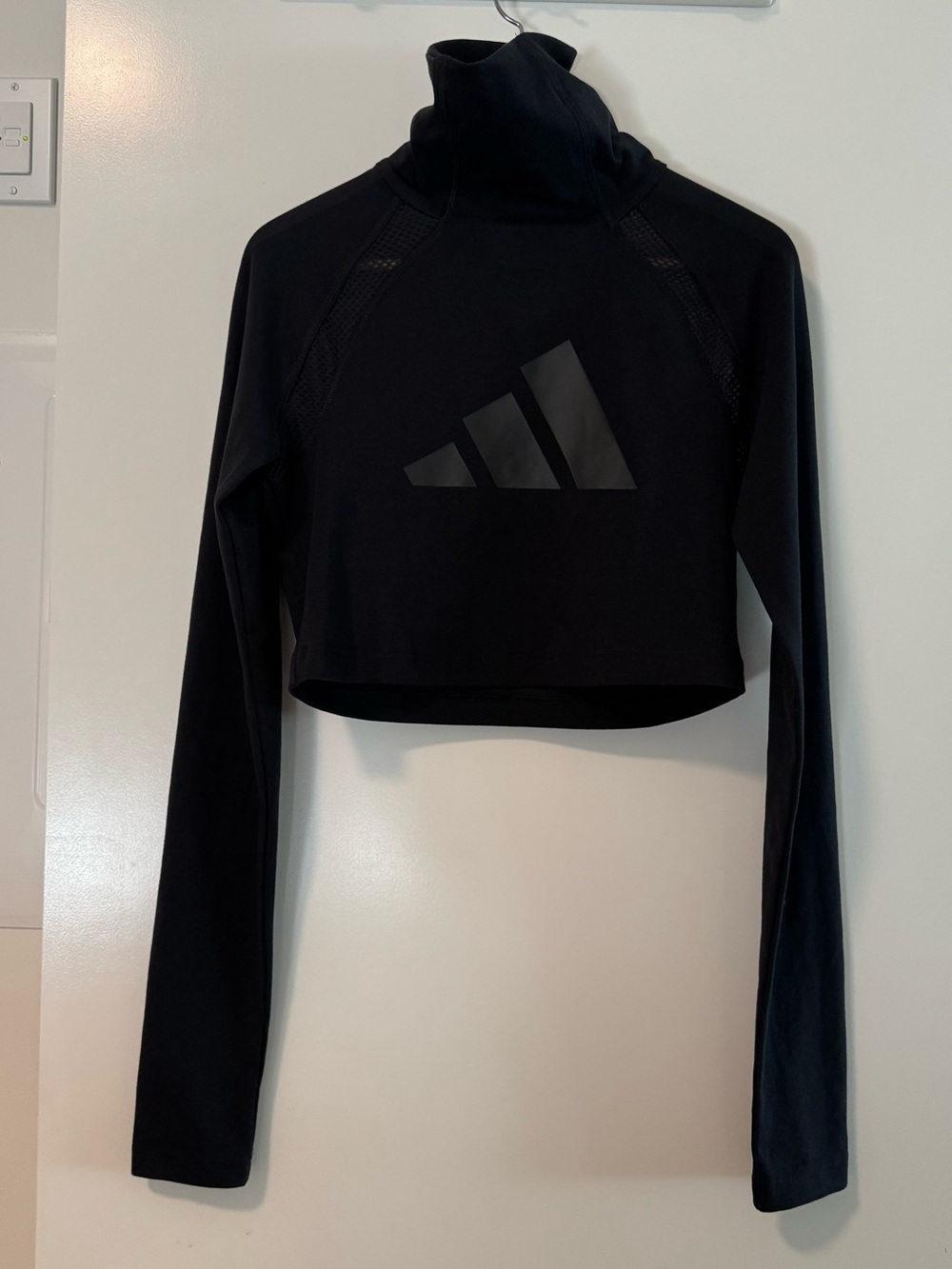 Adidas Black Cropped Long Sleeve High Neck Top Size M